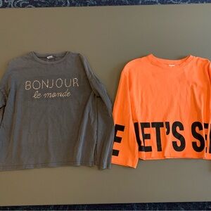 2 Zara Girls bedazzled 100% Cotton Long Sleeve Tees Tops size 13/14